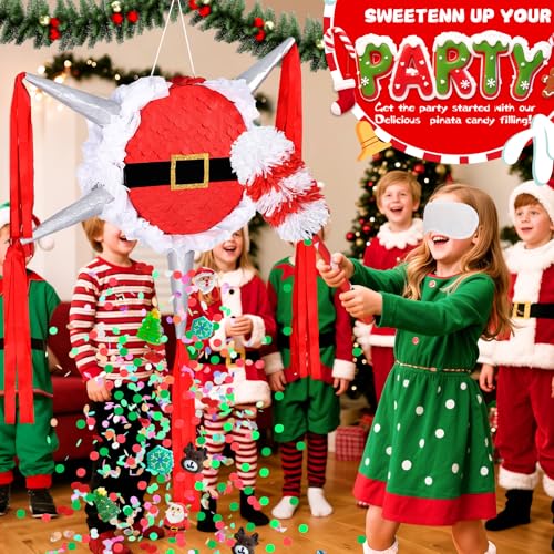 Large Santa Claus Star Piñata for Christmas Party – Includes Bat Mask Rope