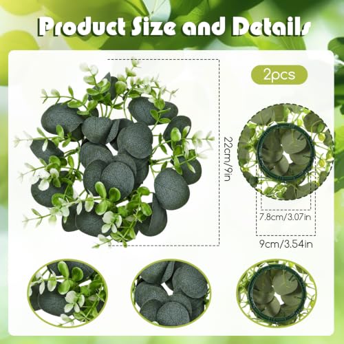 2 Pack Artificial Eucalyptus Candle Rings for Pillar Candles, 9-Inch Greenery