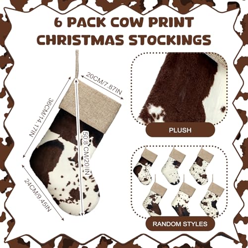 6 Pcs Large Cow Print Christmas Stockings Holiday Decor Bulk