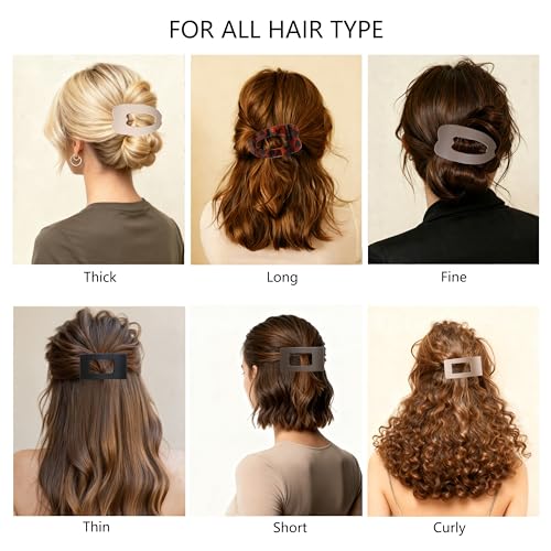 Wnqou 6-Pack Flat Hair Claw Clips for Women Large Strong Hold