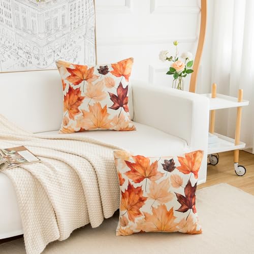 HOMFREEST 18x18 Fall Maple Leaf Throw Pillow Covers - Set of 2