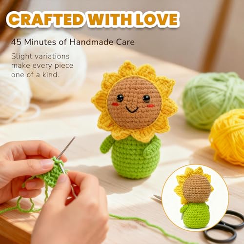 Crochet Sunflower Gift with Affirmation for Women - Cheerful Desk Decor