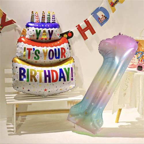 40 Inch Rainbow Number 1 Foil Balloon for 1st Birthday & Events