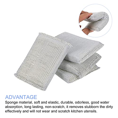 Non-Scratch Kitchen Scrub Sponge - 4 Pack, 11x8.5 cm, Silver
