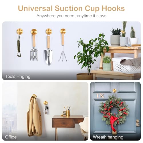 Gold Suction Cup Hooks - Heavy Duty Bathroom Shower Hooks for Towels & Robes