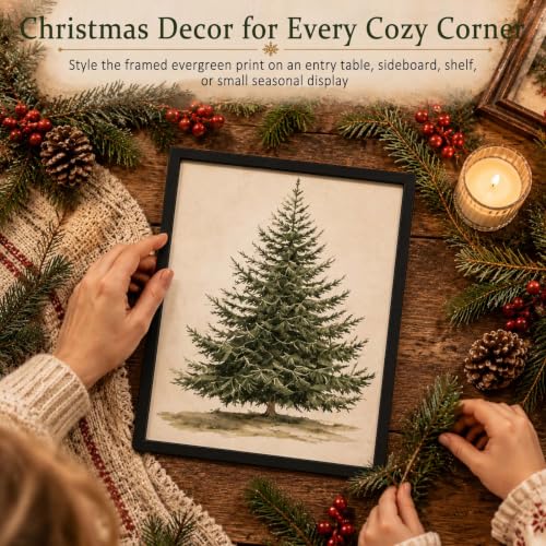 Vintage Christmas Tree Wall Art - Black Framed Botanical Print 10x8