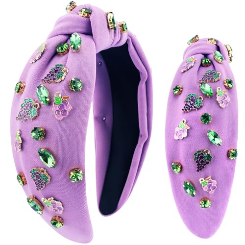Hapdoo Purple Grape Rhinestone Knotted Headband for Women and Girls