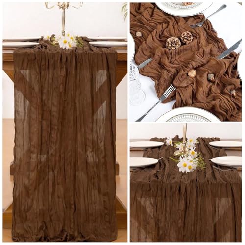 Brown Cheesecloth Table Runner 21x120 Inch - 10ft Reusable Polyester for Weddings & Events