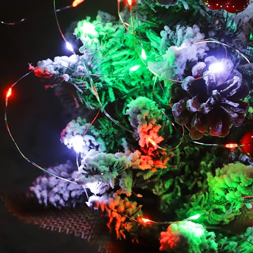Christmas String Lights 2 Pack - Red White Green LED Fairy Lights with Remote Control