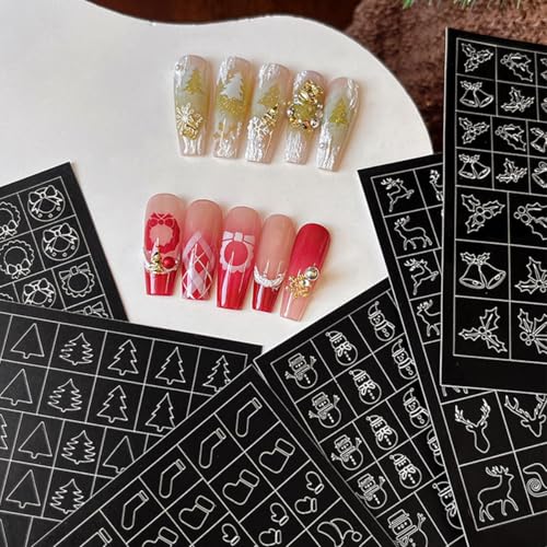 Christmas Nail Stencils Stickers 6 Sheets Airbrush Decals for Holiday DIY