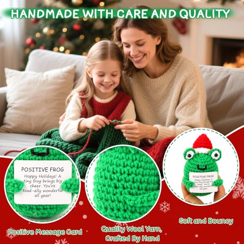 Christmas Frog Gift - Positive Holiday Stocking Stuffer with Santa Hat - Crochet Handmade Decor