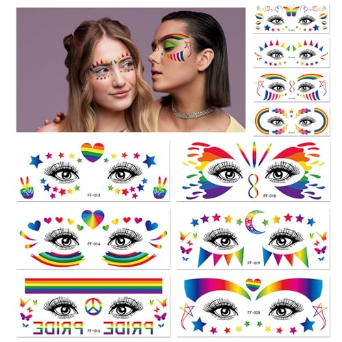 Rainbow Face Temporary Tattoos 10 Sheets LGBT Pride Parade Makeup Stickers