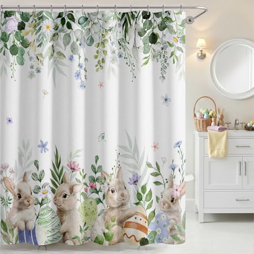 Lindameler Easter Bunny Shower Curtain - Waterproof Floral Design, 72x72