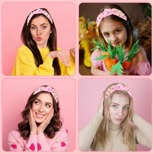 Esitrormi Easter Rhinestone Bunny Knotted Headband Pink Hair Accessory