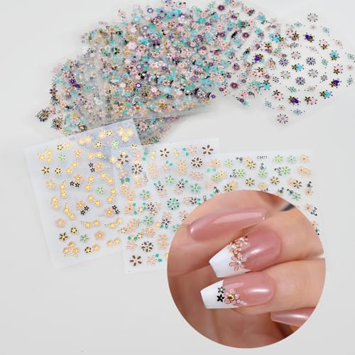 3D Flower Nail Stickers - Colorful Floral Self Adhesive Nail Decals 30 Sheets