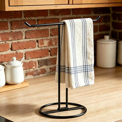 GTK Freestanding Black Towel Holder Stand - Stainless Steel Rack for Bathroom & Kitchen