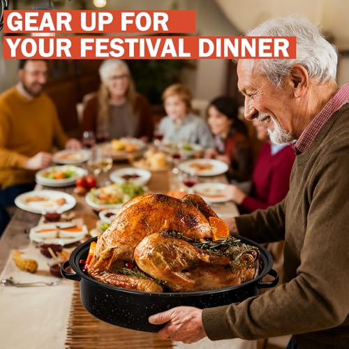 18 Inch Turkey Roasting Pan with Nonstick Rack and Lid - Large Oven Roast Pan