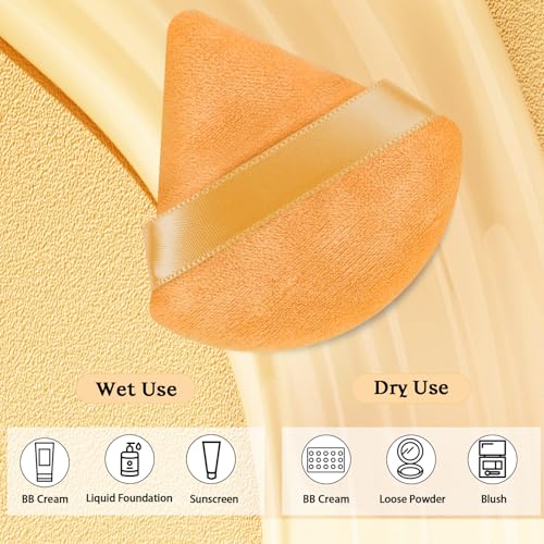 Pimoys Powder Puffs 6-Pack Soft Velour Triangle Makeup Sponges Orange