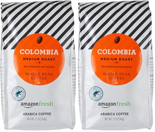 Amazon Fresh Colombia Whole Bean Coffee, Medium Roast, 24 Ounce