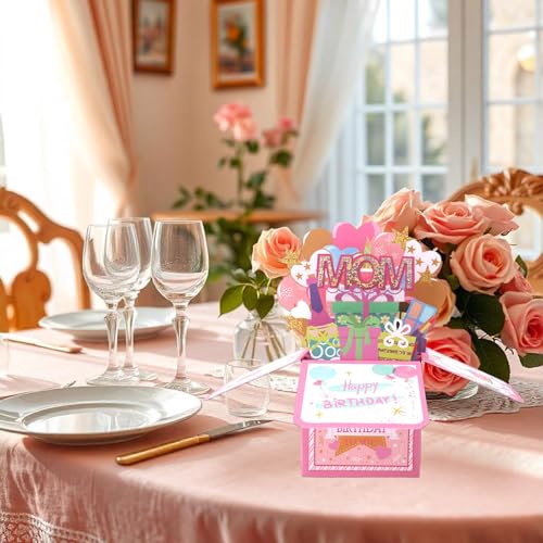 3D Birthday Pop-Up Card with Rhinestones and Envelope - Festive Gift