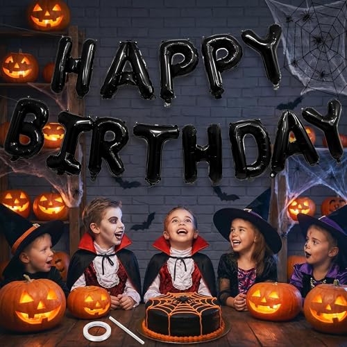 Black Happy Birthday Balloons Banner - 16-inch Foil Party Decorations