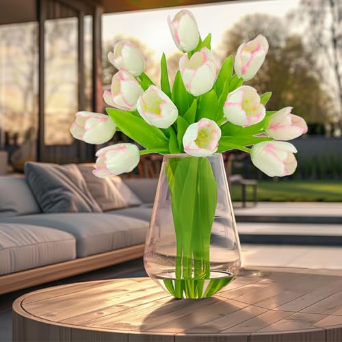 12pcs Real Touch Pink Tulips - Artificial Silk Flowers for Decor