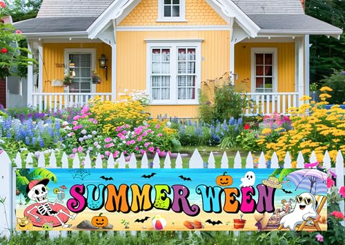 Summerween Banner Pink Plaid Backdrop Halloween Party Decor