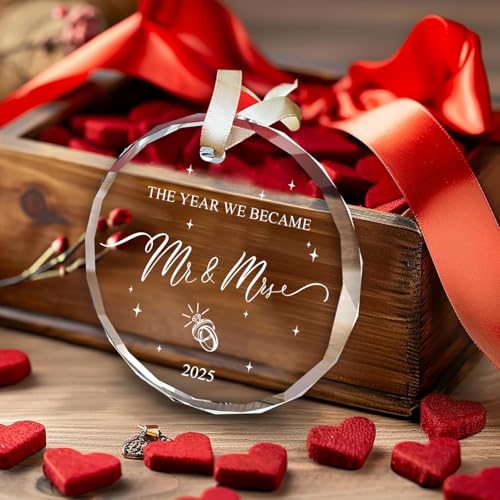 First Married Glass Ornament - Mr and Mrs Wedding Gift