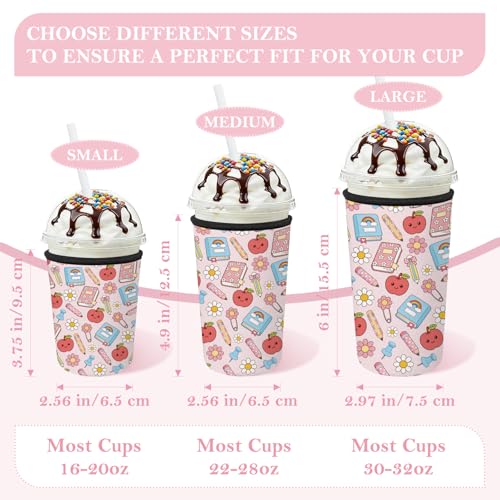 Ronviiz Reusable Insulated Neoprene Cup Sleeves - 3 Pack, Apple Pattern