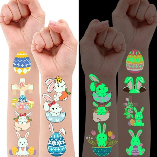 Glow in the Dark Easter Temporary Tattoos 59 Pcs - Waterproof Party Favors