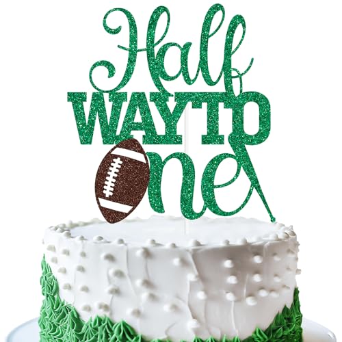 Green Glitter Soccer Cake Topper - Half Birthday Celebration