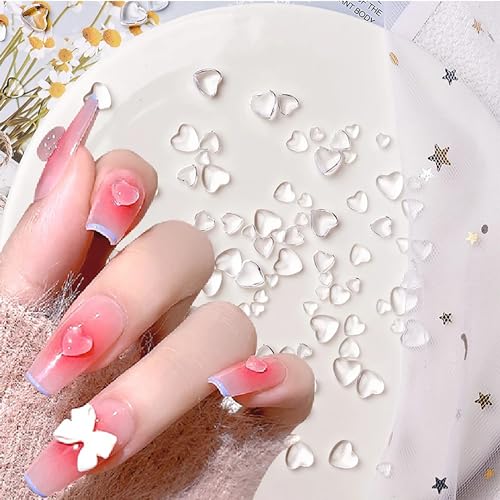 Clear Heart Nail Art Charms - 250pcs 3D Mixed Size Resin Rhinestones