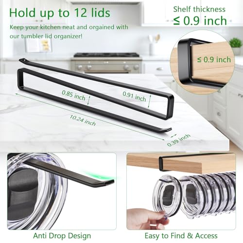 Tumbler Lid Organizer Rack - Holds 12 Lids, Carbon Steel Design