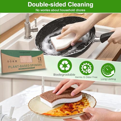 Eco-Friendly Natural Kitchen Sponges 12-Pack – Biodegradable Dual-Layer Dish Scrubbers