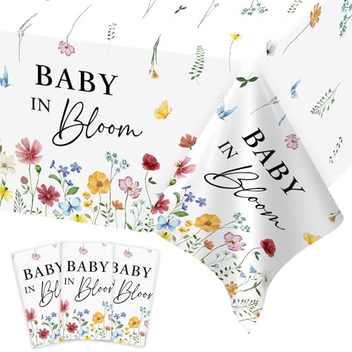 Heboland 3 Pack Waterproof Baby Shower Tablecloths 54x108 Inches Wildflower Theme