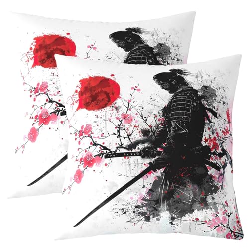 Feelyou Japanese Samurai Throw Pillow Covers - Set of 2, 18x18"