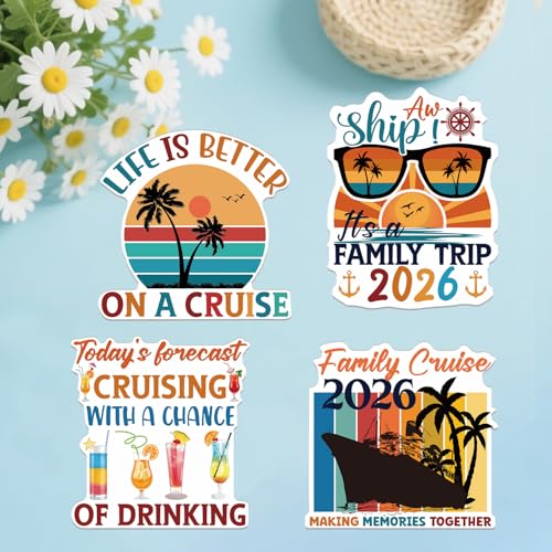 Retro Family Cruise Ship Door Magnets - 4-Piece Reusable Magnetic Decor Set