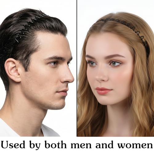 4-Pack Metal Headband for Men Women, Non-Slip Wavy Hair Band Black