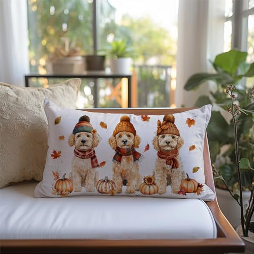 NUTEEN Fall Poodle Throw Pillow Cover 12x20 Inch Autumn Dog Decor