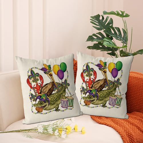 Mardi Gras 18x18 Inch Throw Pillow Covers - 4 Piece Polyester Set