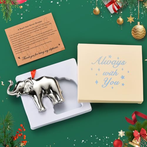 Elephant Christmas Ornament for Women - Silver Metal Sister Gift - Variation of Elephant