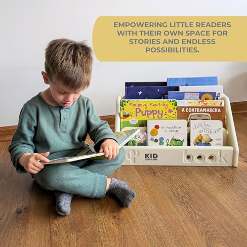 Kid Zen Mama Kids Bookshelf – 3-Tier Montessori Bookcase, Small Storage for Toddlers, Lightweight, BPA-Free HDPE, Rounded Edges, Tool-Free Assembly, Easy to Clean, Perfect for Nursery and Playroom