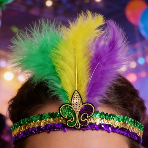 Carnival Feather Headband and Sequin Mask Set Mardi Gras Costume