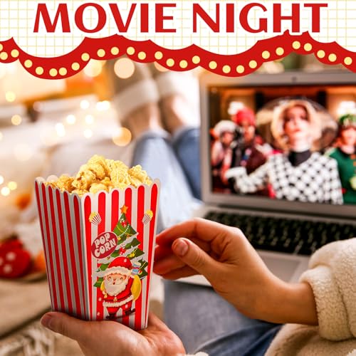 Reallnaive Christmas Popcorn Boxes Set - Cute Santa Pattern, 24 Pack