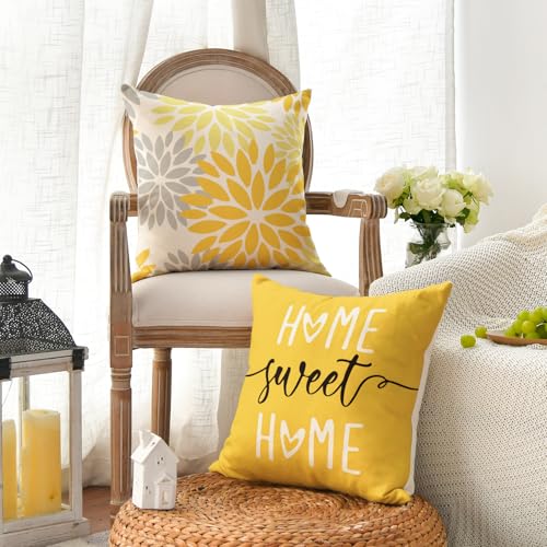 Yellow Dahlia Throw Pillow Covers 18x18 Inch, Set of 4 - AVOIN Colorlife