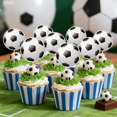 40 Pcs Soccer Cupcake Toppers for Birthday Party Decorations