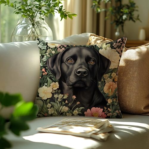 Labrador Retriever Floral Decor Pillow Cover 18x18 - Rustic Soft Flannelette