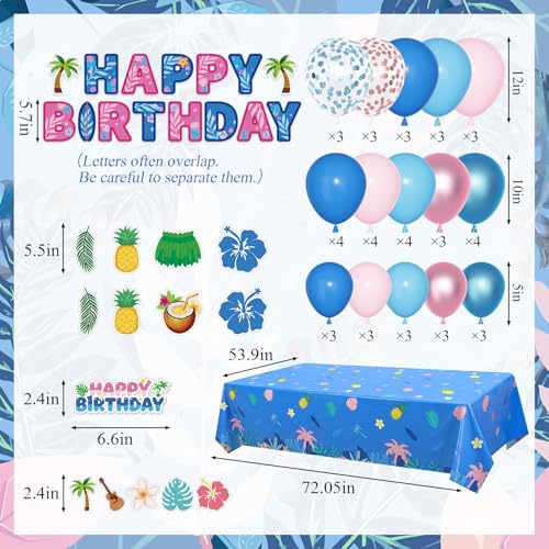 Amandir 67 Pcs Hawaiian Pink and Blue Birthday Decorations