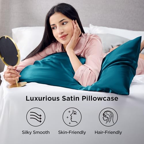 Bedsure Satin Pillowcases Queen Set of 2 - Teal 20" x 30"