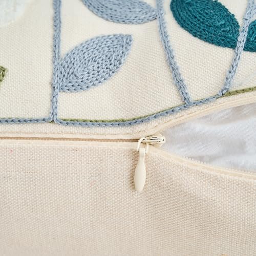 Floral Embroidered Throw Pillow Cover 12x20 Inch - Blue Flowers